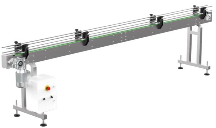 Transportador linear modular en acero inoxidable AISI 304 con banda modular